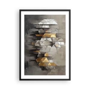 Póster en marco negro - Abstracción geométrica en tonos grises y dorados. - 50x70cm - Composición hecha de hielo y luz - Decoración de pared moderna para salón y dormitorio ARTTOR
