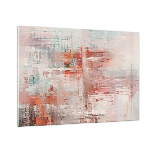 Cuadro sobre vidrio - Impresiones sobre Vidrio - Una composición abstracta en tonos rojos y beige. - 100x70cm - Niebla rosa - Decoración de pared moderna para salón y dormitorio ARTTOR