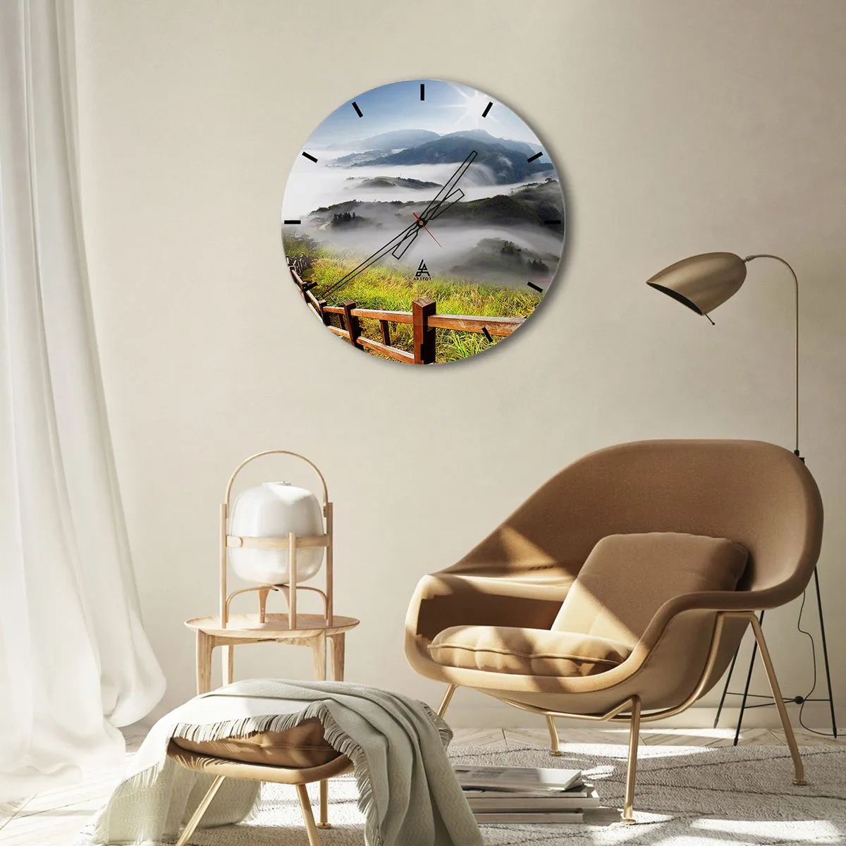 Reloj de pared - Reloj de vidrio - Tejido de resplandor y niebla - 40x40 cm