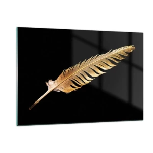 Cuadro sobre vidrio - Impresiones sobre Vidrio - Una pluma dorada sobre un fondo negro en estilo minimalista. - 120x80cm - Pluma de alta calidad - Decoración de pared moderna para salón y dormitorio ARTTOR