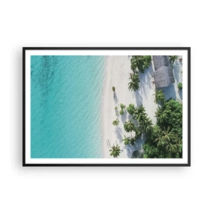Póster en marco negro - Una vista de pájaro de una playa tropical con agua turquesa y palmeras. - 100x70cm - Vacaciones en el paraíso - Decoración de pared moderna para salón y dormitorio ARTTOR