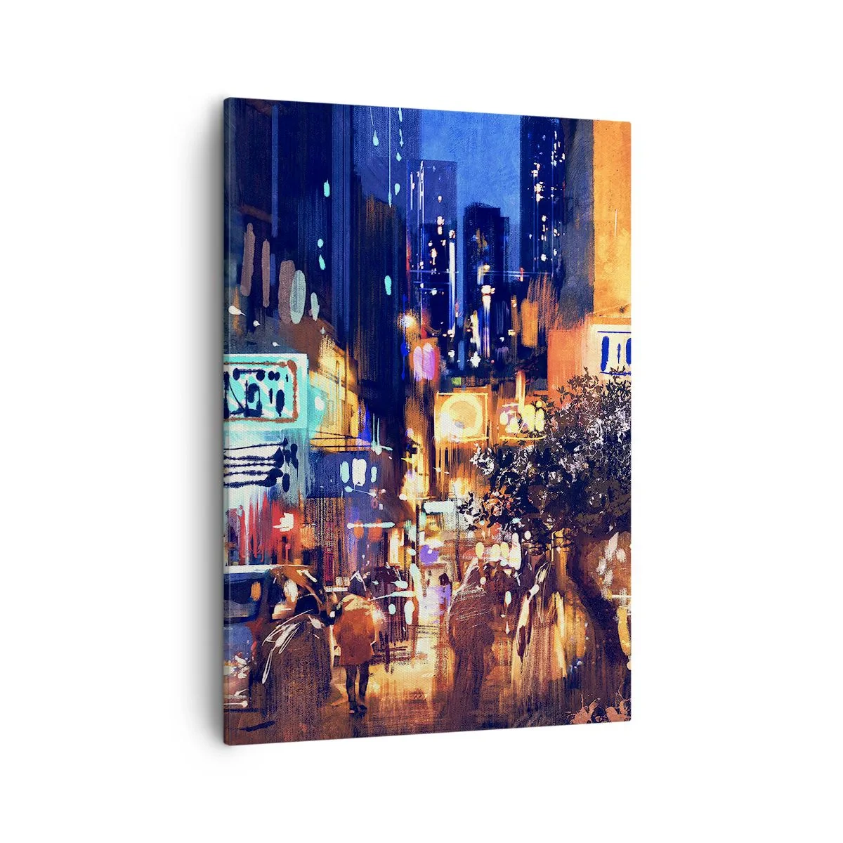 Cuadro sobre lienzo - Impresión de Imagen - Paisaje urbano vespertino de estilo impresionista - 50x70cm - Y la ciudad no duerme - Decoración de pared moderna para salón y dormitorio ARTTOR