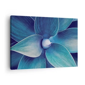 Cuadro sobre lienzo - Impresión de Imagen - Primer plano de una flor abstracta en tonos azules. - 70x50cm - Azul del cielo - Decoración de pared moderna para salón y dormitorio ARTTOR