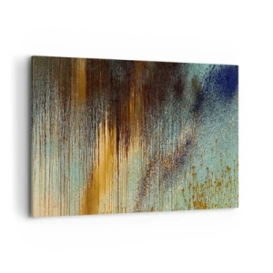 Cuadro sobre lienzo - Impresión de Imagen - Una composición abstracta de colores en tonos dorados, marrones y azules. - 100x70cm - Una composición colorista no accidental - Decoración de pared moderna para salón y dormitorio ARTTOR