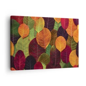 Cuadro sobre lienzo - Impresión de Imagen - Hojas coloridas dispuestas en un patrón otoñal. - 70x50cm - Mosaico de otoño - Decoración de pared moderna para salón y dormitorio ARTTOR