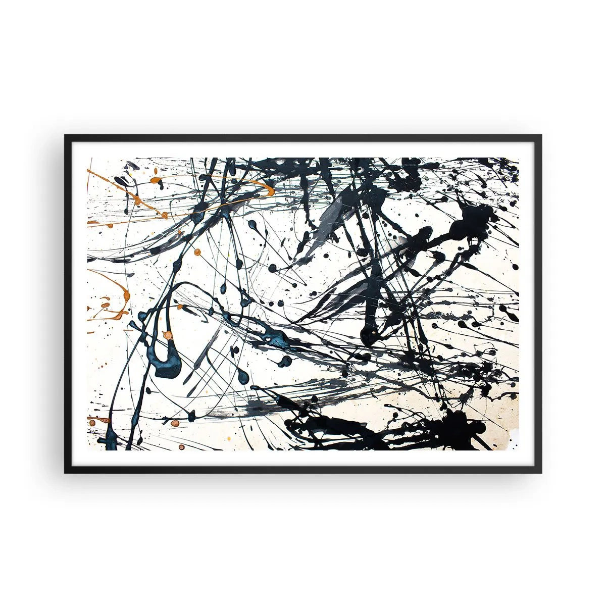 Póster en marco negro - Patrón de pintura abstracta con líneas y manchas dinámicas. - 100x70cm - ¿Con o sin sentido? - Decoración de pared moderna para salón y dormitorio ARTTOR