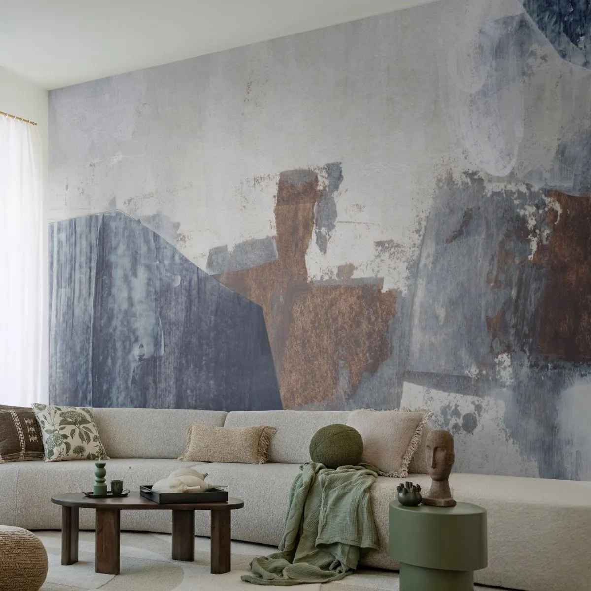 Fotomural personalizado Standard Eco - Formas azules y marrones - Pedazo, Abstracción, Minimalismo