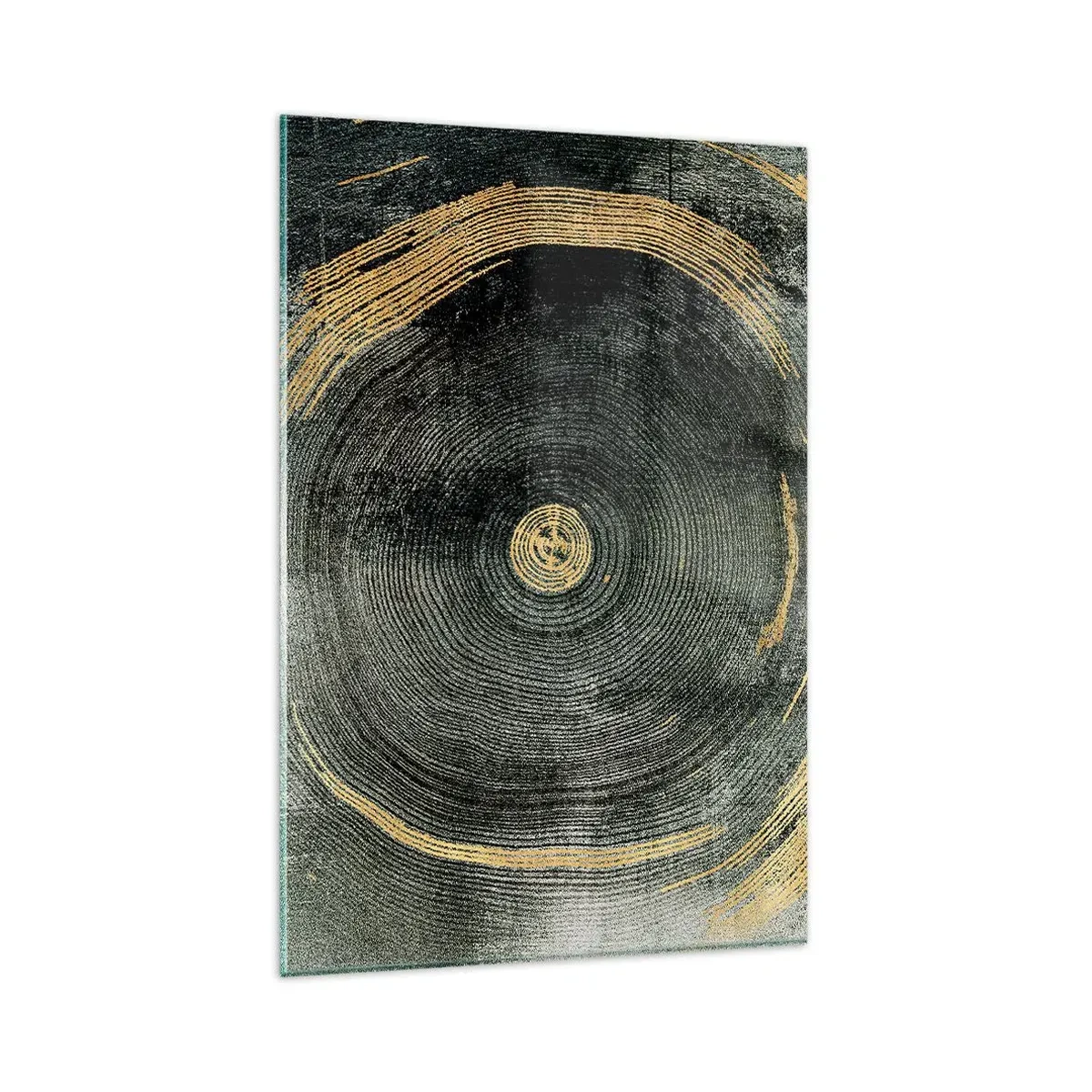 Cuadro sobre vidrio - Impresiones sobre Vidrio - Círculos concéntricos con acentos dorados. - 80x120cm - Cambio y perpetuidad - Decoración de pared moderna para salón y dormitorio ARTTOR
