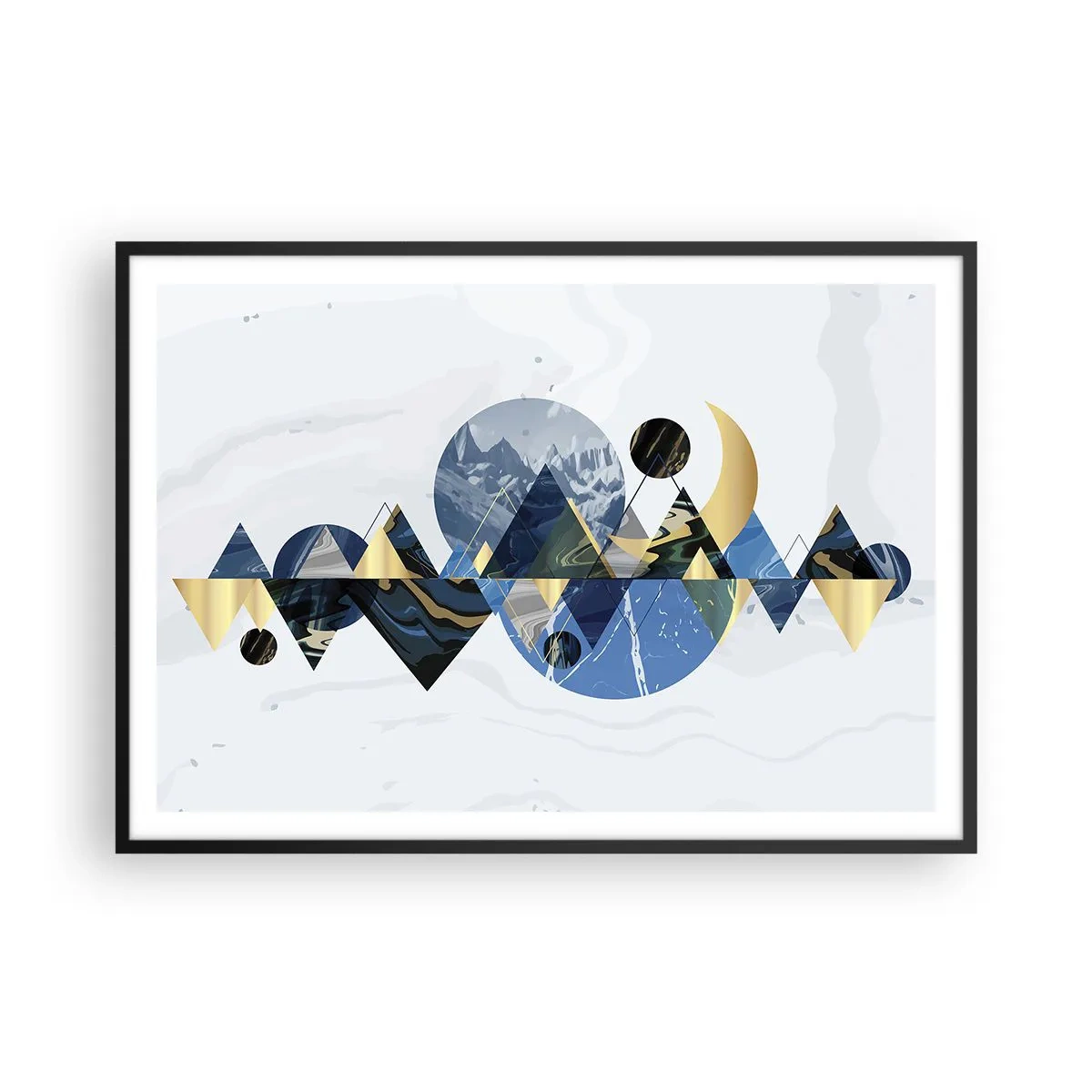 Póster en marco negro - Patrones geométricos abstractos con motivos montañosos - 100x70cm - Paisaje geométrico - Decoración de pared moderna para salón y dormitorio ARTTOR