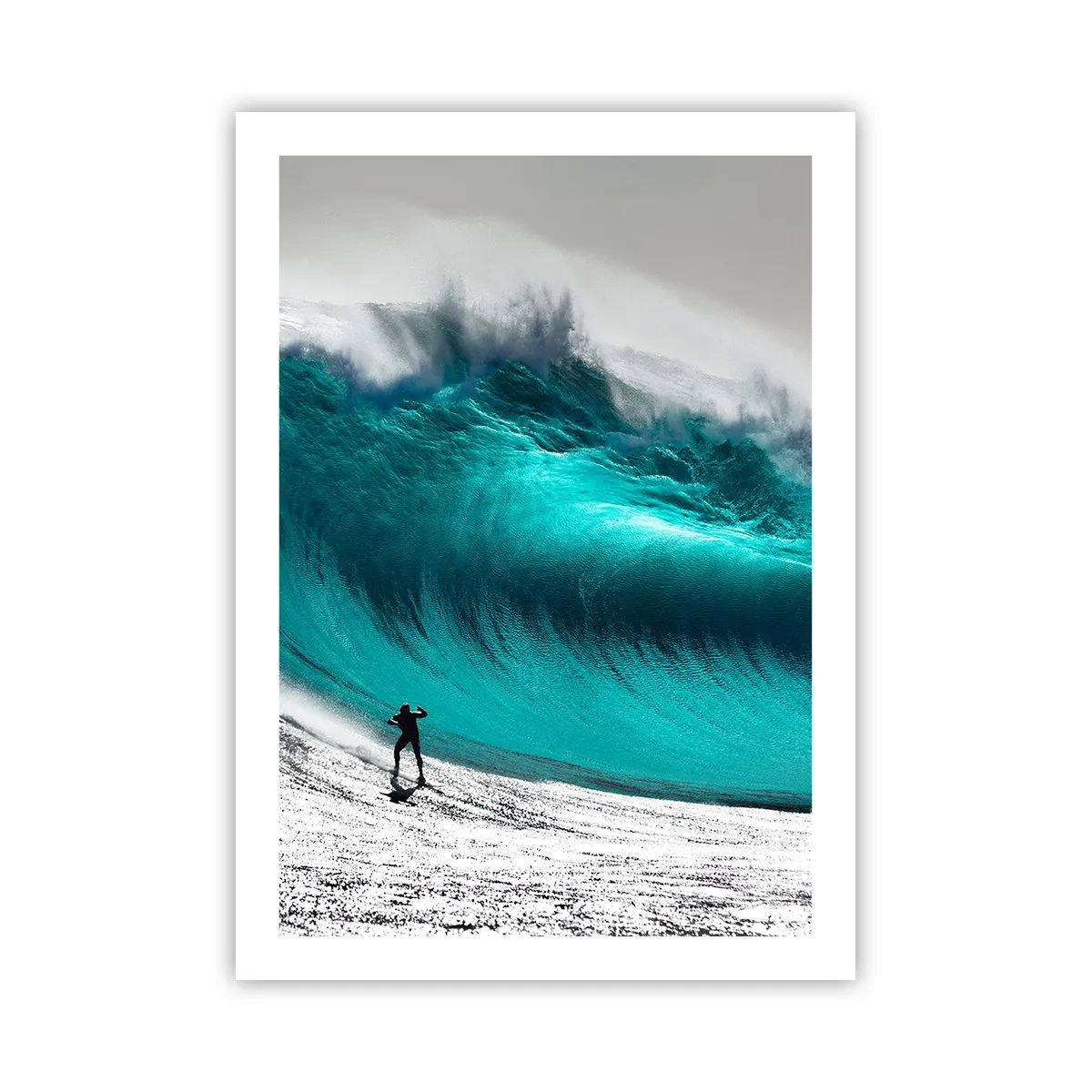 Póster - Un surfista frente a una enorme ola turquesa. - 50x70cm - Reto aceptado - Decoración de pared moderna para salón y dormitorio ARTTOR