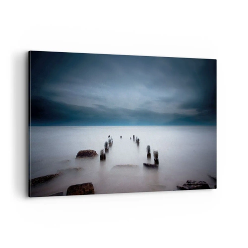 Cuadro sobre lienzo - Impresión de Imagen - El viejo muelle con el mar en calma como telón de fondo - 120x80cm - El lago del pensamiento - Decoración de pared moderna para salón y dormitorio ARTTOR
