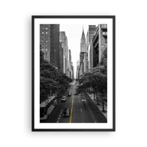Póster en marco negro - Panorama de la ciudad en blanco y negro con una línea amarilla en la carretera - 50x70cm - Mañana de Nueva York - Decoración de pared moderna para salón y dormitorio ARTTOR