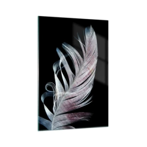 Cuadro sobre vidrio - Impresiones sobre Vidrio - Una delicada pluma sobre un fondo negro en un enfoque artístico. - 70x100cm - Piensa en el tacto - Decoración de pared moderna para salón y dormitorio ARTTOR