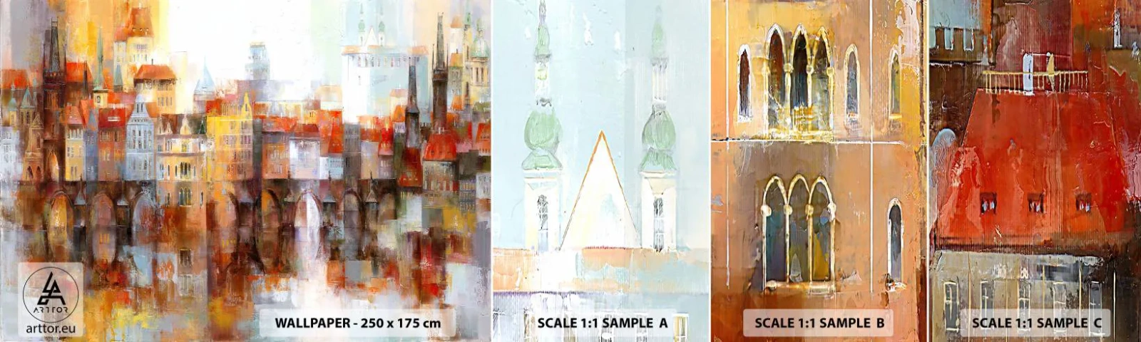 Muestra De Fotomural Standard Eco - Puente y ciudad - Ciudad, Praga, Arquitectura - 100x30 cm