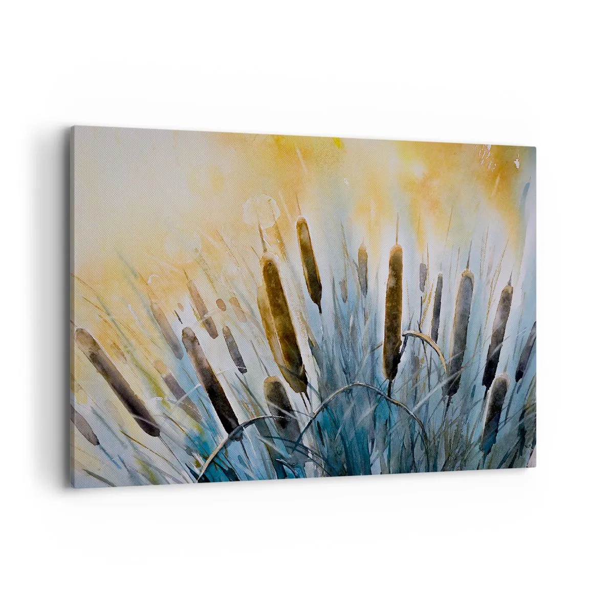 Cuadro sobre lienzo - Impresión de Imagen - Cañas pintorescas bajo los rayos del sol - 100x70cm - El frío del agua, el calor del sol - Decoración de pared moderna para salón y dormitorio ARTTOR