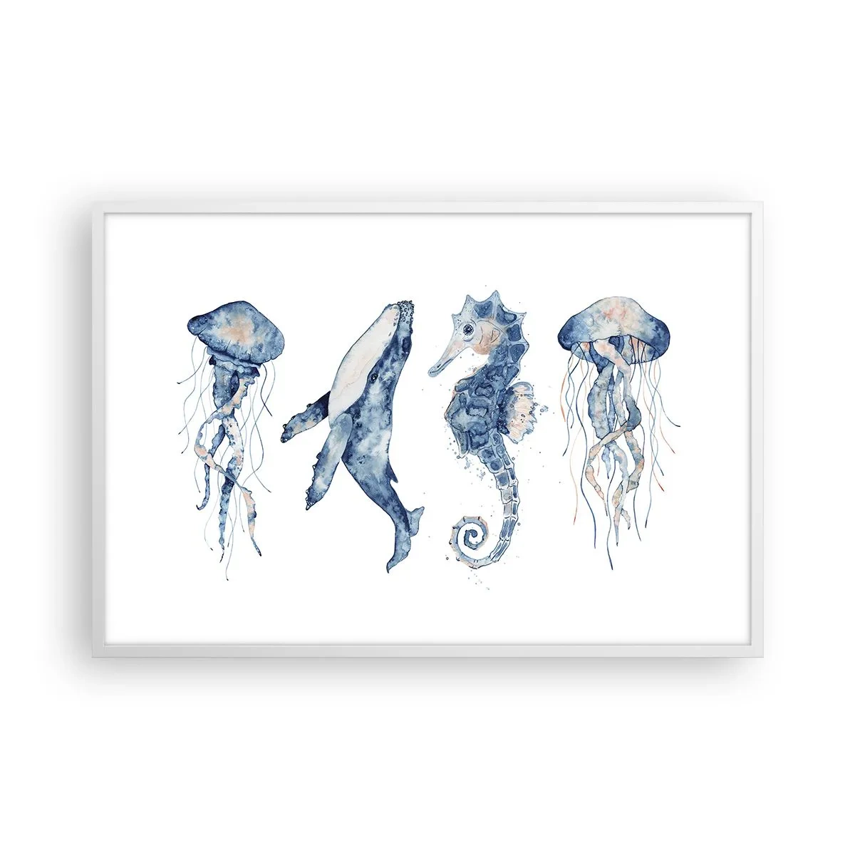 Póster en marco blanco - Fauna marina - 91x61 cm