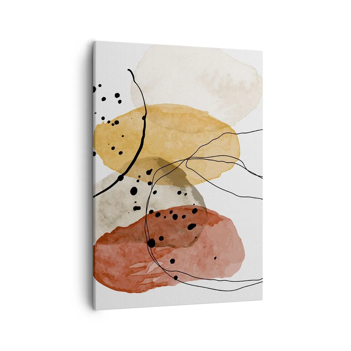 Cuadro sobre lienzo - Impresión de Imagen - Manchas abstractas en tonos beige, amarillo y rojo. - 50x70cm - Líneas y transparencias - Decoración de pared moderna para salón y dormitorio ARTTOR