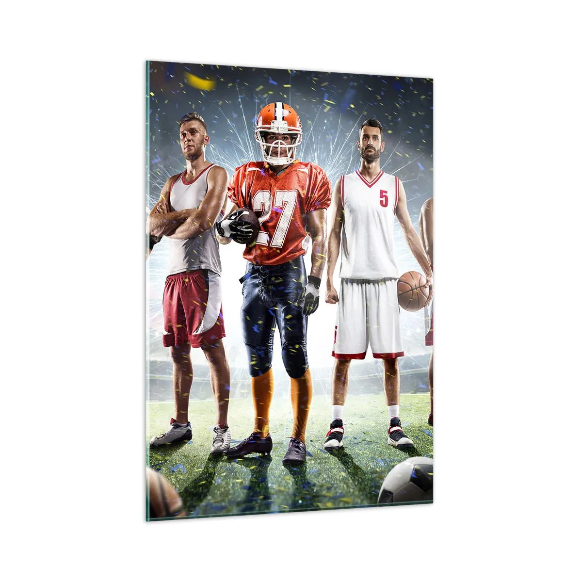 Cuadro sobre vidrio - Impresiones sobre Vidrio - Atletas de diversas disciplinas en el estadio bajo los focos - 50x70cm - Gladiadores sobre los terrenos de juego - Decoración de pared moderna para salón y dormitorio ARTTOR