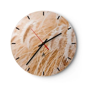 Reloj de pared - Reloj de vidrio - Primer plano de hierba dorada meciéndose con el viento - 30x30cm - El dorado susurro de las hierbas - Decoración de pared moderna para salón, cocina y dormitorio ARTTOR