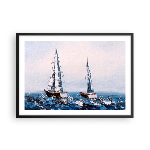 Póster en marco negro - Veleros en un mar tempestuoso en una composición pictórica - 70x50cm - Hermandad del viento - Decoración de pared moderna para salón y dormitorio ARTTOR
