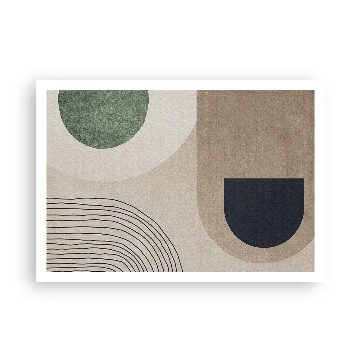 Póster - Formas geométricas en tonos beige y verde. - 100x70cm - La delicadeza de un óvalo - Decoración de pared moderna para salón y dormitorio ARTTOR