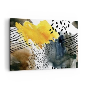 Cuadro sobre lienzo - Impresión de Imagen - Una composición abstracta con acentos amarillos y patrones gráficos. - 120x80cm - Reunión de los elementos - Decoración de pared moderna para salón y dormitorio ARTTOR