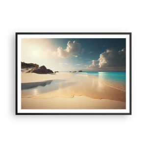 Póster en marco negro - Una playa soleada con mar azul y rocas. - 100x70cm - Un día de ensueño - Decoración de pared moderna para salón y dormitorio ARTTOR