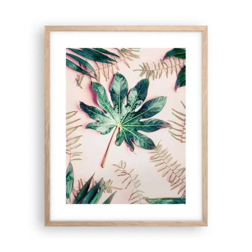 Póster en marco roble claro - Estudio de vegetación sobre fondo rosa - 40x50 cm