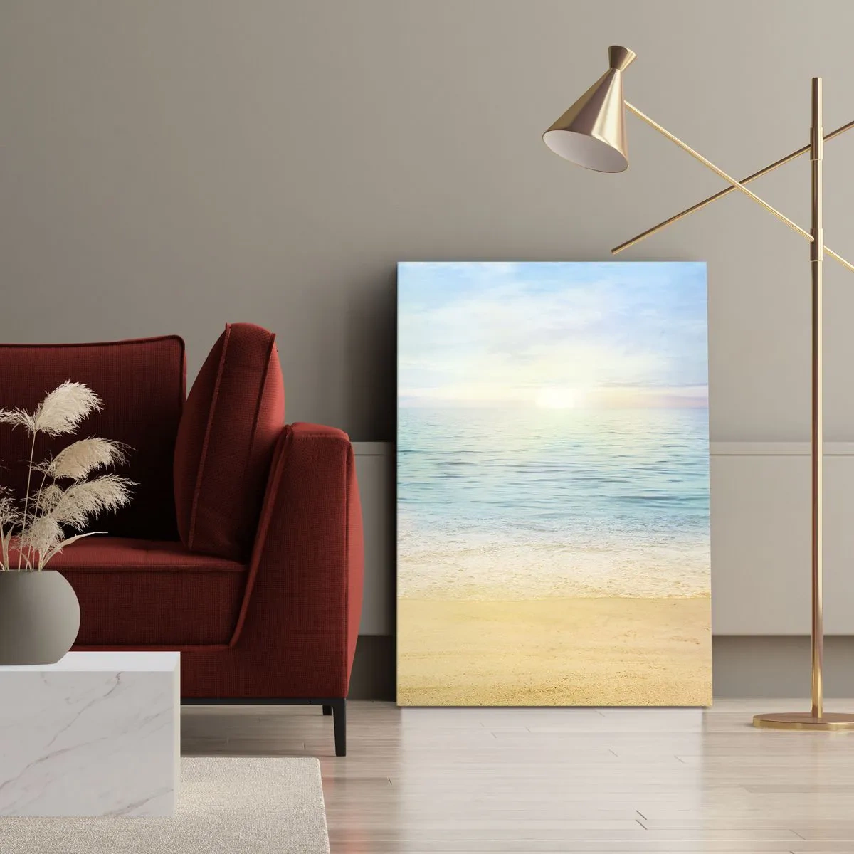Cuadro sobre lienzo - Impresión de Imagen - Una playa con mar turquesa y cielo despejado. - 50x70cm - Gran cielo azul - Decoración de pared moderna para salón y dormitorio ARTTOR