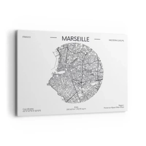 Cuadro sobre lienzo - Impresión de Imagen - Mapa de Marsella en estilo minimalista - 100x70cm - Anatomía de Marsella - Decoración de pared moderna para salón y dormitorio ARTTOR