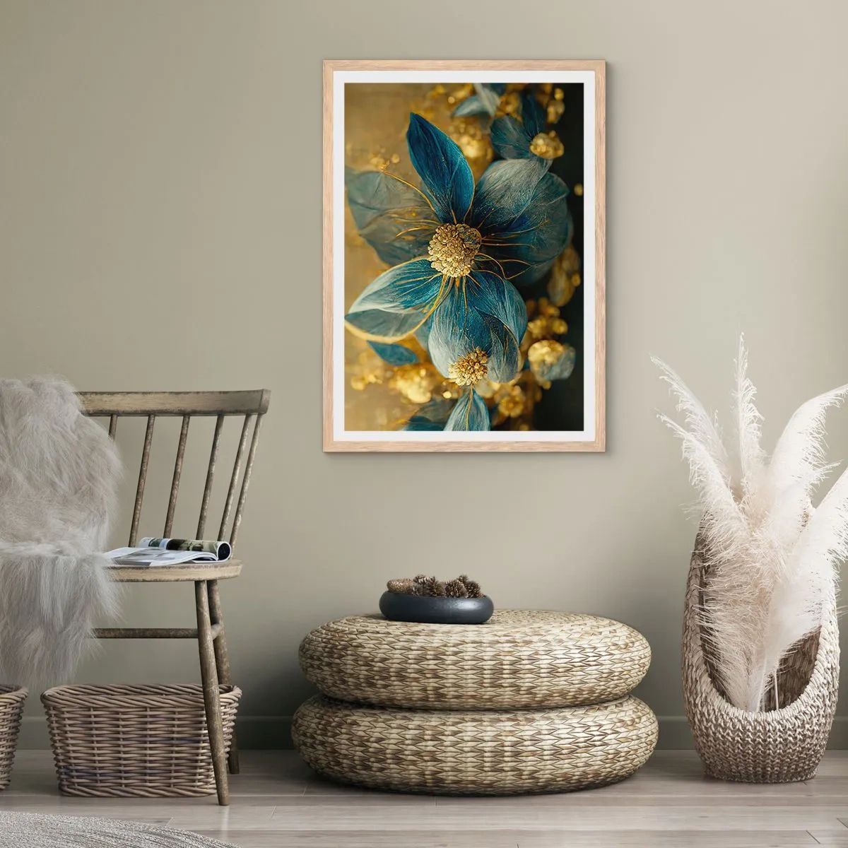 Póster en marco roble claro - Flor de oro - 61x91 cm