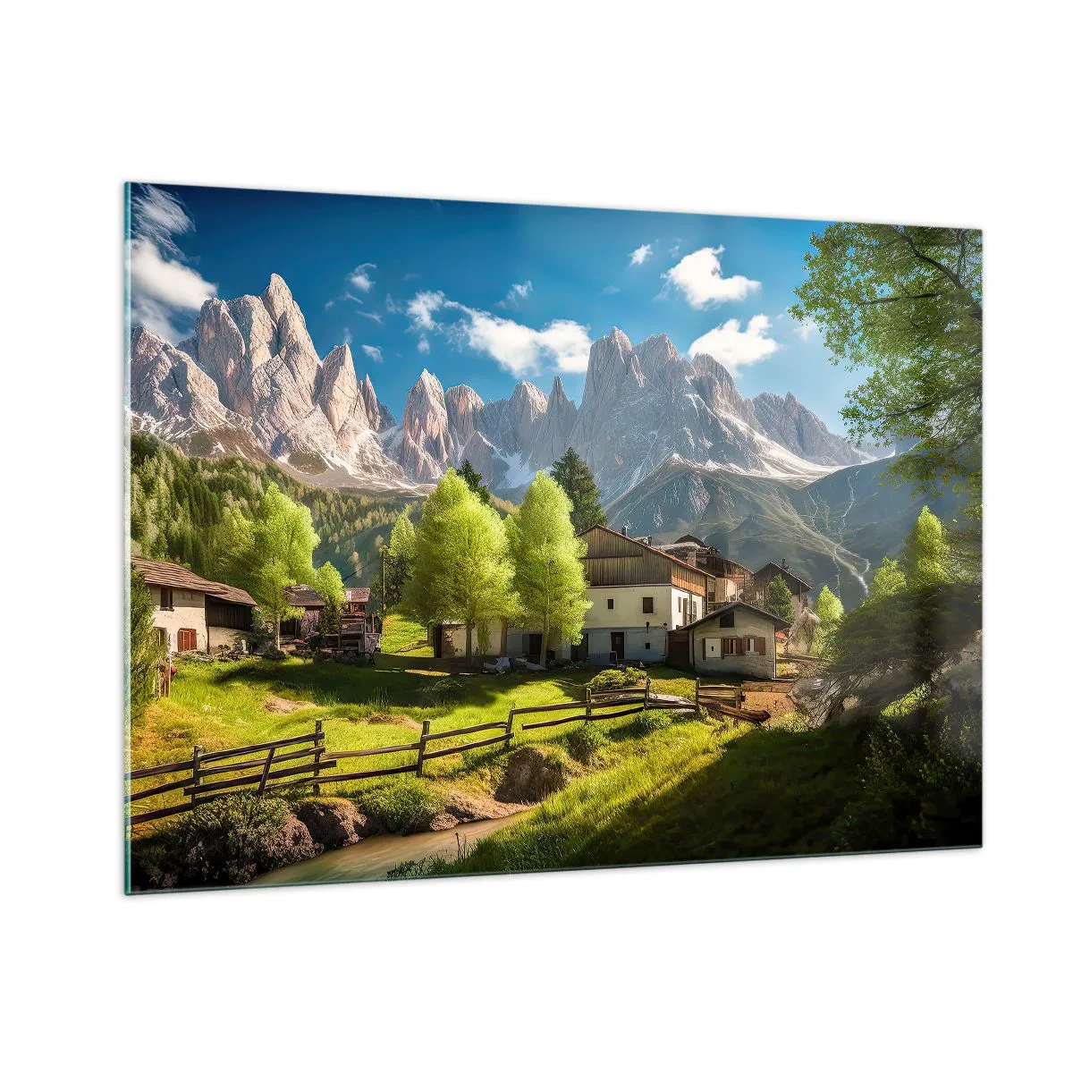 Cuadro sobre vidrio - Impresiones sobre Vidrio - Desarrollo rural en un entorno verde al pie de los picos alpinos - 100x70cm - Idilio alpino - Decoración de pared moderna para salón y dormitorio ARTTOR