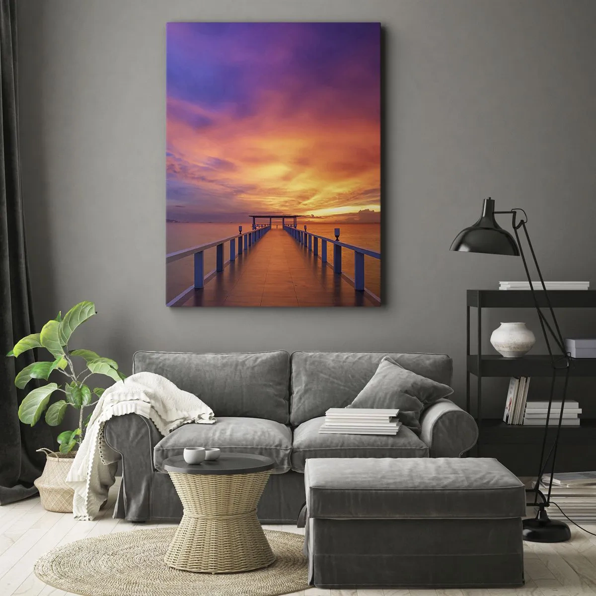Cuadro sobre lienzo - Impresión de Imagen - Un embarcadero que conduce al mar durante la puesta de sol. - 50x70cm - Sin fin - Decoración de pared moderna para salón y dormitorio ARTTOR