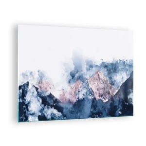 Cuadro sobre vidrio - Impresiones sobre Vidrio - Montañas de acuarela en tonos pastel de azul y rosa. - 70x50cm - El techo del mundo - Decoración de pared moderna para salón y dormitorio ARTTOR