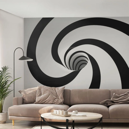 Fotomural Premium Sand - Espiral en blanco y negro con efecto túnel. - 100x70cm - ¿Ceder al torbellino? - Decoración de pared moderna para salón y dormitorio ARTTOR