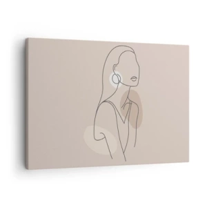 Cuadro sobre lienzo - Impresión de Imagen - Ilustración minimalista de una mujer con contornos sobre un fondo beige. - 70x50cm - Un icono de la inocencia - Decoración de pared moderna para salón y dormitorio ARTTOR
