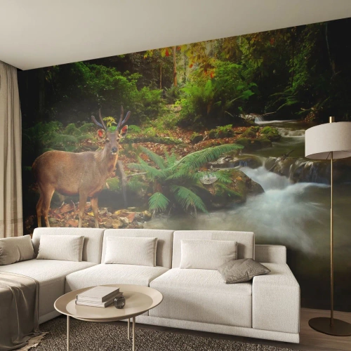 Fotomural Autadhesivo Deluxe Sticker - Bienvenido a mi mundo - Paisaje, animales, Ciervo - 300x210 cm