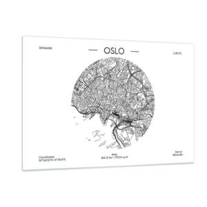 Cuadro sobre vidrio - Impresiones sobre Vidrio - Mapa de la ciudad de Oslo en estilo gráfico en blanco y negro - 120x80cm - Anatomía de Oslo - Decoración de pared moderna para salón y dormitorio ARTTOR