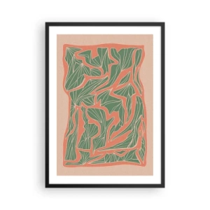 Póster en marco negro - Patrón abstracto de hojas en tonos verdes y terracota. - 50x70cm - Lucha entre el coral y el verde - Decoración de pared moderna para salón y dormitorio ARTTOR