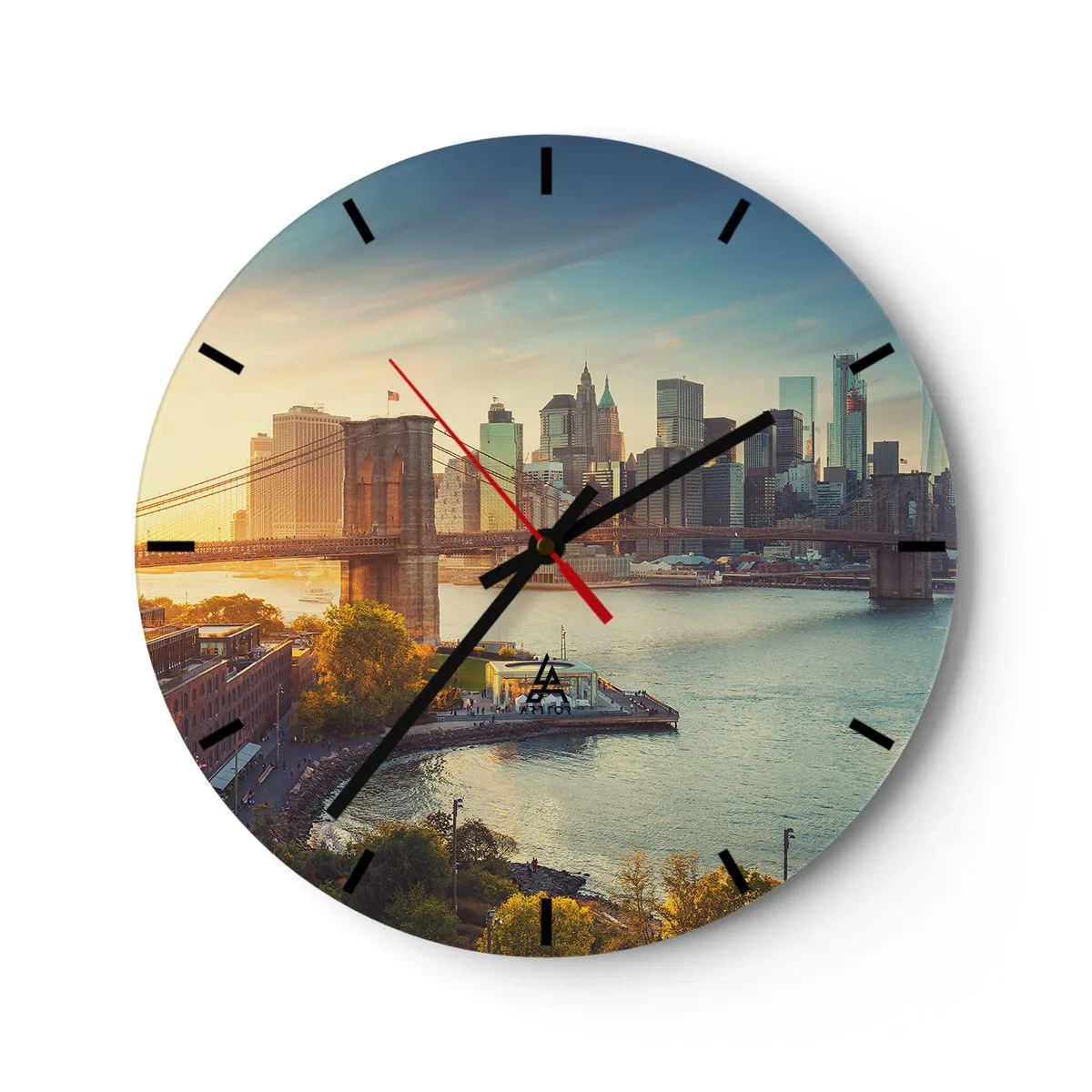 Reloj de pared - Reloj de vidrio - Vista del puente de Brooklyn y el horizonte de la ciudad al atardecer - 30x30cm - El amanecer de la gran ciudad - Decoración de pared moderna para salón, cocina y dormitorio ARTTOR
