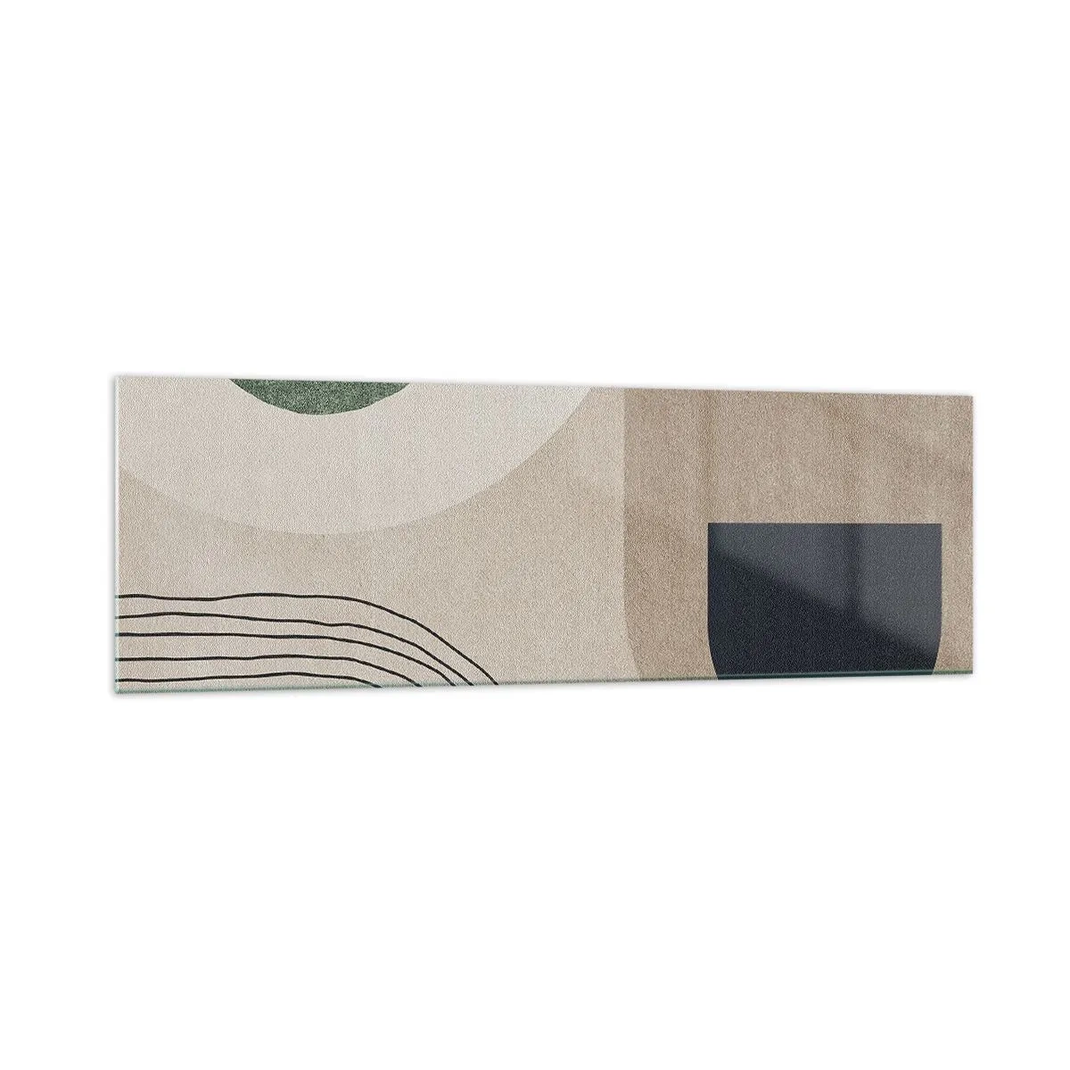 Cuadro sobre vidrio - Impresiones sobre Vidrio - Formas geométricas en tonos beige y verde. - 160x50cm - La delicadeza de un óvalo - Decoración de pared moderna para salón y dormitorio ARTTOR