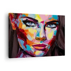 Cuadro sobre lienzo - Impresión de Imagen - Un retrato abstracto colorido de una mujer en colores intensos. - 70x50cm - Un alma colorida también - Decoración de pared moderna para salón y dormitorio ARTTOR