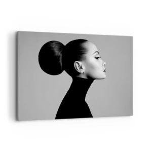 Cuadro sobre lienzo - Impresión de Imagen - Perfil de una mujer en blanco y negro con un elegante moño. - 120x80cm - Nefertiti contemporánea - Decoración de pared moderna para salón y dormitorio ARTTOR