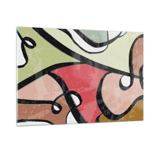 Cuadro sobre vidrio - Impresiones sobre Vidrio - Abstracción colorida con líneas negras. - 120x80cm - Piruetas entre colores - Decoración de pared moderna para salón y dormitorio ARTTOR