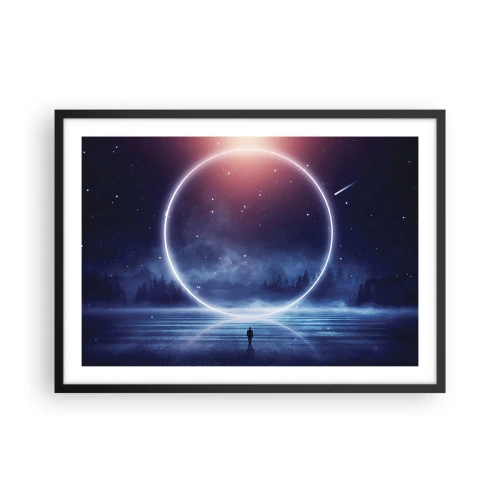 Póster en marco negro - Un paisaje mágico con una figura y un círculo de luz por la noche. - 70x50cm - Ya están aquí... - Decoración de pared moderna para salón y dormitorio ARTTOR