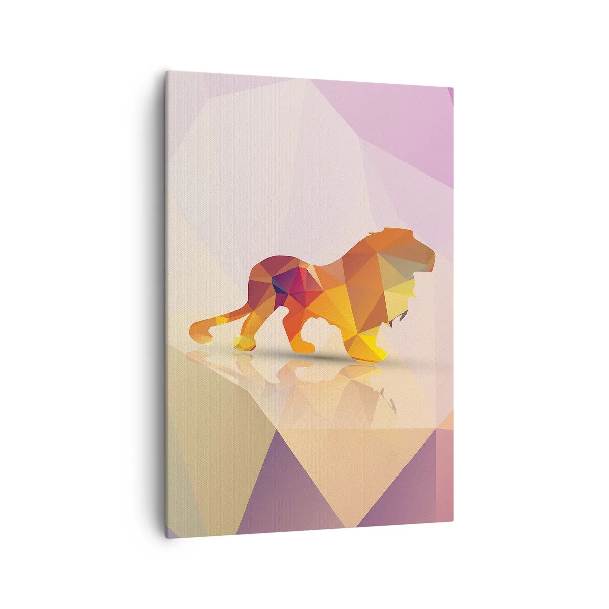 Cuadro sobre lienzo - Impresión de Imagen - Silueta geométrica de un león en tonos amarillo y naranja. - 70x100cm - El rey de los diamantes - Decoración de pared moderna para salón y dormitorio ARTTOR