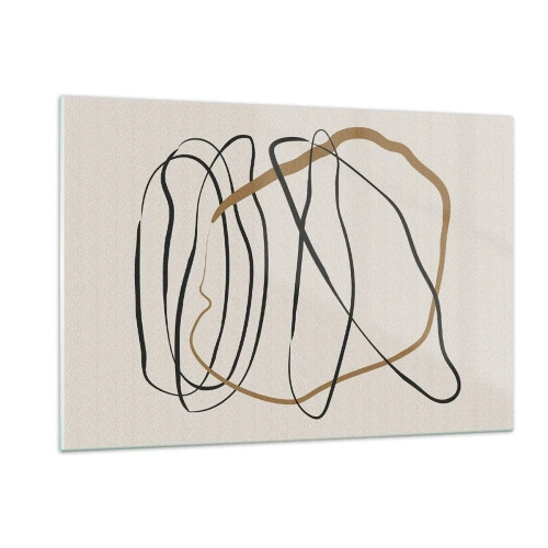 Cuadro sobre vidrio - Impresiones sobre Vidrio - Una composición expresiva de líneas en negro y marrón sobre un fondo claro. - 120x80cm - Composición: danza lineal - Decoración de pared moderna para salón y dormitorio ARTTOR