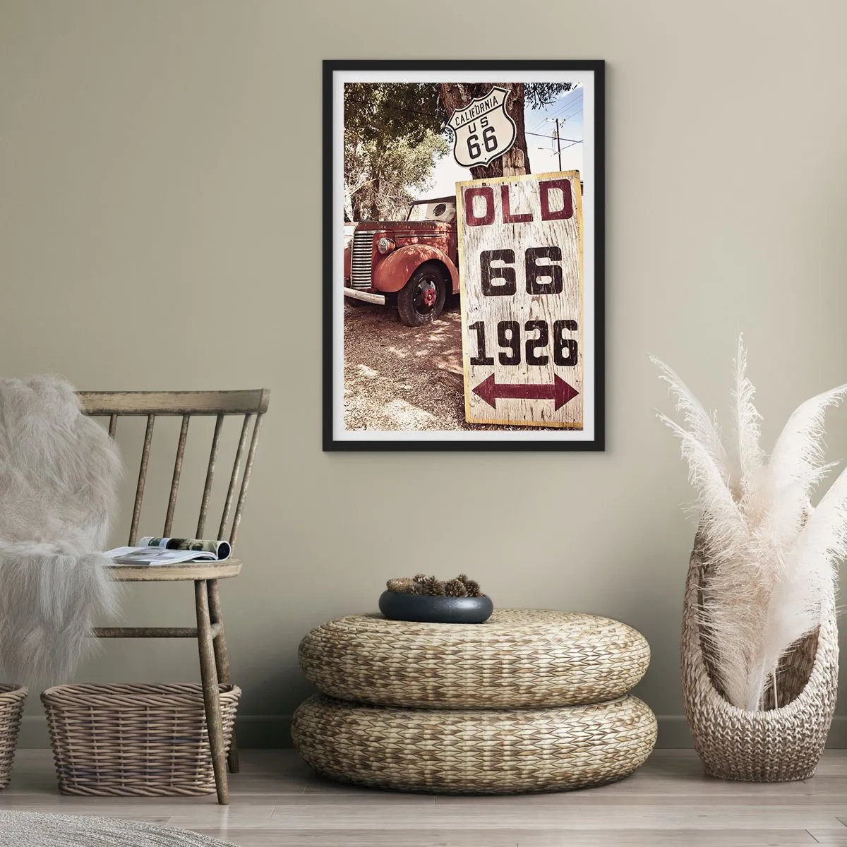 Póster en marco negro - Veterano en el cartel de la Ruta 66 - 50x70cm - Una leyenda de la América profunda - Decoración de pared moderna para salón y dormitorio ARTTOR