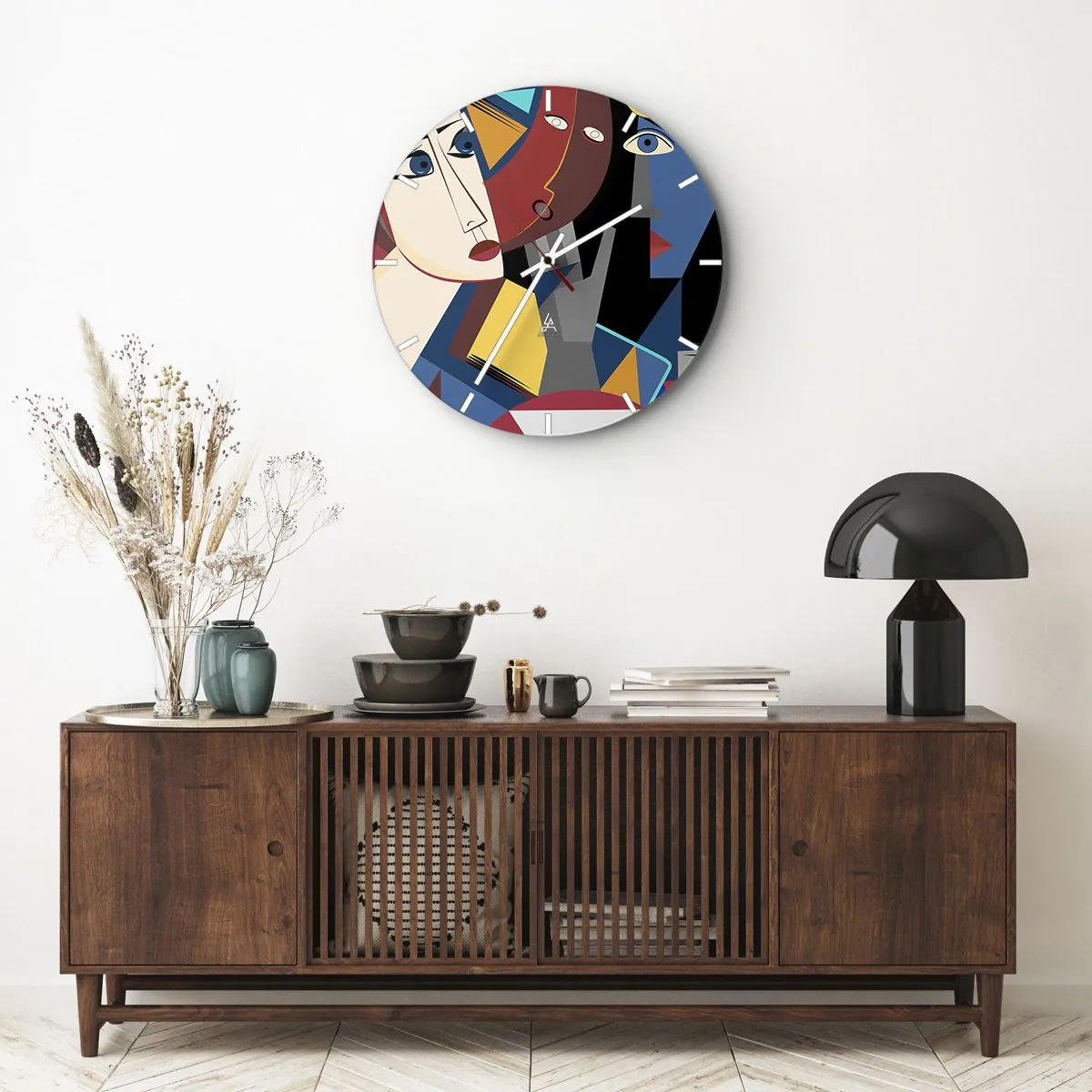 Reloj de pared - Reloj de vidrio - Conversación cubista - 40x40 cm