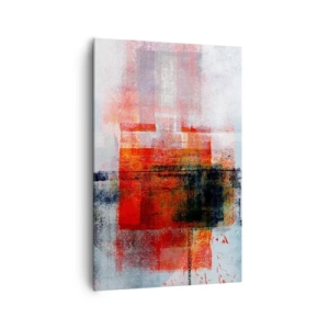 Cuadro sobre lienzo - Impresión de Imagen - Composición geométrica abstracta con acentos rojos y naranjas. - 80x120cm - Composición brillante - Decoración de pared moderna para salón y dormitorio ARTTOR